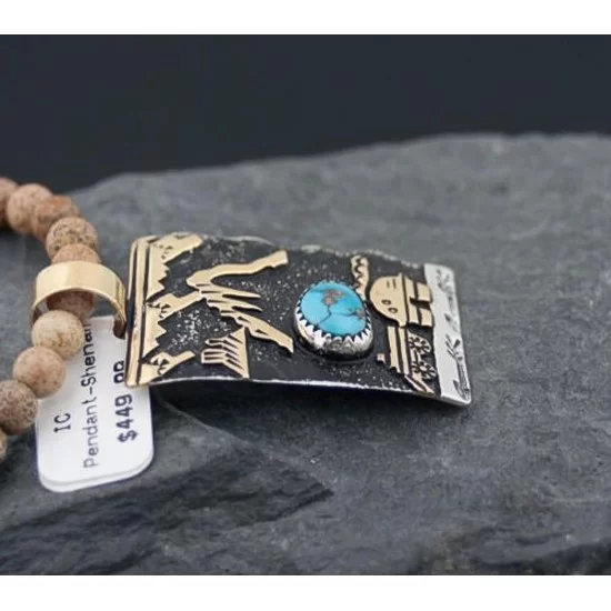 12kt Gold Filled Handmade Storyteller Turquoise Certified Authentic .925 Sterling Silver Navajo Native American Necklace 370821350590