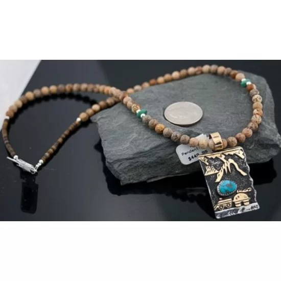 12kt Gold Filled Handmade Storyteller Turquoise Certified Authentic .925 Sterling Silver Navajo Native American Necklace 370821350590
