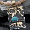 12kt Gold Filled Handmade Storyteller Turquoise Certified Authentic .925 Sterling Silver Navajo Native American Necklace 370821350590