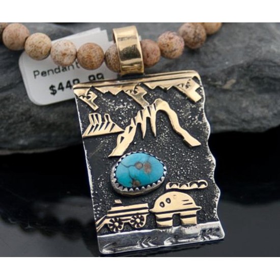 12kt Gold Filled Handmade Storyteller Turquoise Certified Authentic .925 Sterling Silver Navajo Native American Necklace 370821350590
