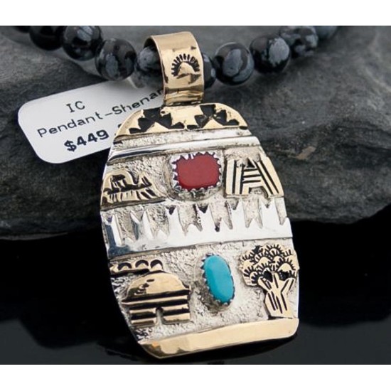 12kt Gold Filled Handmade Storyteller Turquoise Certified Authentic .925 Sterling Silver Navajo Native American Necklace 390597266999