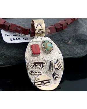 12kt Gold Filled Handmade Storyteller Turquoise Certified Authentic .925 Sterling Silver Navajo Native American Necklace 390600765758