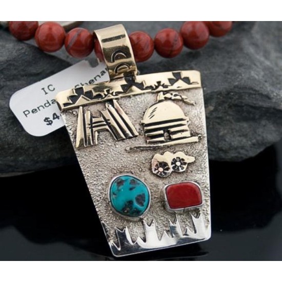 12kt Gold Filled Handmade Storyteller Turquoise Certified Authentic .925 Sterling Silver Navajo Native American Necklace 390807710793