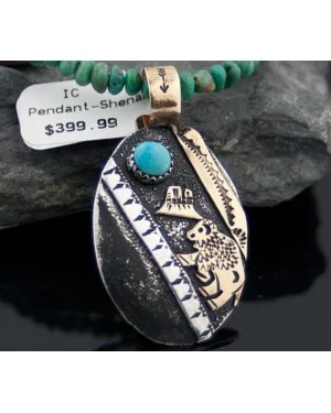 12kt Gold Filled Handmade Turquoise .925 Sterling Silver Certified Authentic Buffalo Navajo Native American Necklace 390603321287