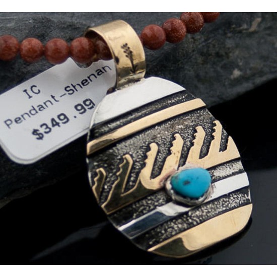 12kt Gold Filled Handmade Wave Certified Authentic .925 Sterling Silver Navajo Turquoise Native American Necklace 371312161728