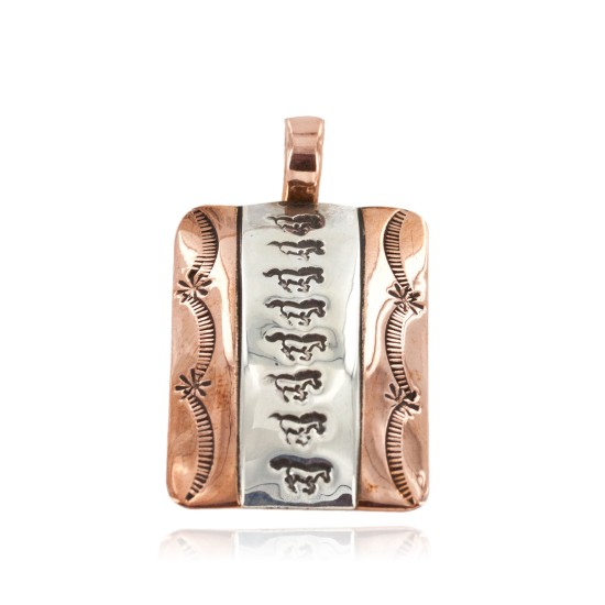 Handmade Horse Certified Authentic Navajo Pure .925 Sterling Silver and Copper Pendant Native American Necklace 16986-4 Handmade Horse Certified Authentic Navajo Pure .925 Sterling Silver and Copper Pendant Native American Necklace 16986-4