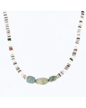 $180 Handmade Certified Authentic Navajo .925 Sterling Silver Graduated Heishi Turquoise Native American Necklace 371001624367