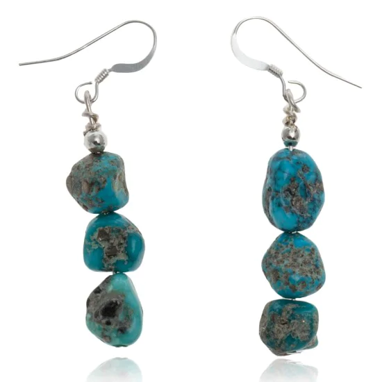 Natural Turquoise .925 Sterling Silver Hooks Certified Authentic Navajo Native American Dangle Hook Earrings 27276 Natural Turquoise .925 Sterling Silver Hooks Certified Authentic Navajo Native American Dangle Hook Earrings 27276