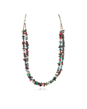 2 Strand .925 Sterling Silver Certified Authentic Navajo Natural Multicolor Stones Native American Necklace 750217