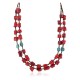 2 Strand .925 Sterling Silver Certified Authentic Navajo Natural Turquoise Coral Native American Necklace 750229