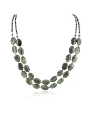 2 Strand Certified Authentic .925 Stering Silver Navajo Natural Green Agate Hematite Native American Necklace 17017