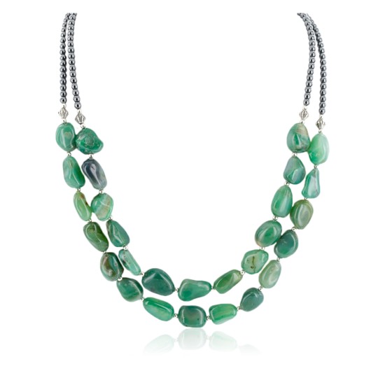 2 Strand Certified Authentic .925 Stering Silver Navajo Natural Jade Hematite Native American Necklace 17016 2 Strand Certified Authentic .925 Stering Silver Navajo Natural Jade Hematite Native American Necklace 17016