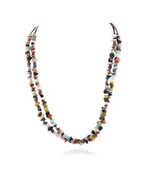 2 Strand Certified Authentic .925 Sterling Silver Navajo Natural Multicolor Stones Native American Necklace 15501-458
