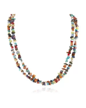 2 Strand Certified Authentic .925 Sterling Silver Navajo Natural Turquoise and Multicolor Stones Native American Necklace 15304-70