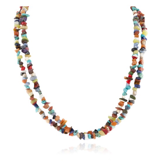 2 Strand Certified Authentic .925 Sterling Silver Navajo Natural Turquoise and Multicolor Stones Native American Necklace 15304-70