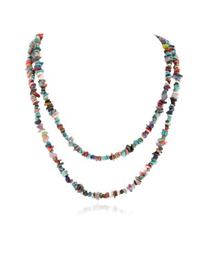 2 Strand Certified Authentic .925 Sterling Silver Navajo Natural Turquoise and Multicolor Stones Native American Necklace 15501-221