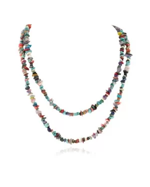 2 Strand Certified Authentic .925 Sterling Silver Navajo Natural Turquoise and Multicolor Stones Native American Necklace 15501-221