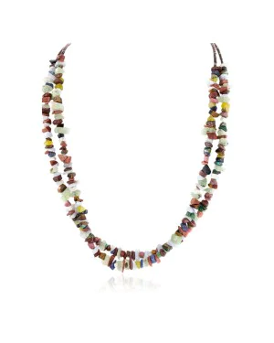 2 Strand Certified Authentic Navajo .925 Sterling Silver Natural Agate and Multicolor Stones Native American Necklace 15315-28