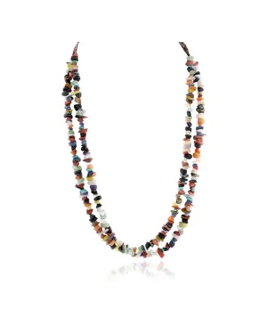 2 Strand Certified Authentic Navajo .925 Sterling Silver Natural Black Onyx and Multicolor Stones Native American Necklace 15634-7