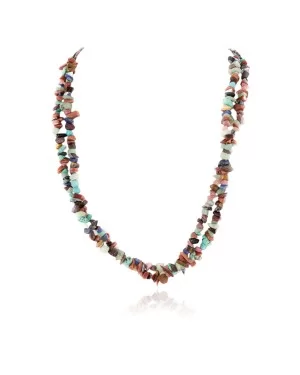 2 Strand Certified Authentic Navajo .925 Sterling Silver Natural Goldstone and Multicolor Stones Native American Necklace 750104-455