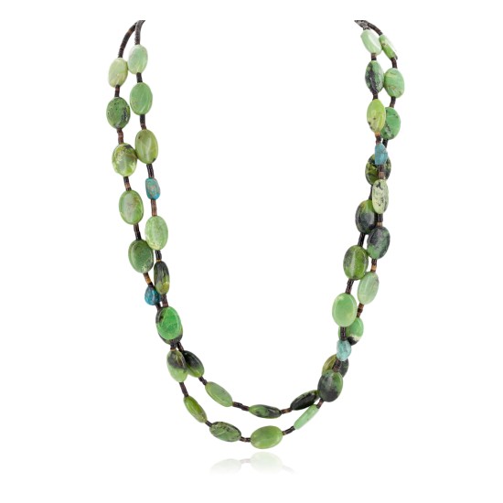 2 Strand Certified Authentic Navajo .925 Sterling Silver Natural Green Jasper Native American Necklace 15297-28