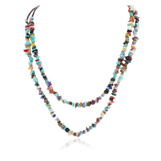 2 Strand Certified Authentic Navajo .925 Sterling Silver Natural Multicolor Stones Native American Necklace  15501-25