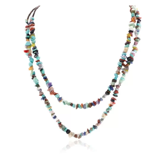 2 Strand Certified Authentic Navajo .925 Sterling Silver Natural Multicolor Stones Native American Necklace 15501-25 2 Strand Certified Authentic Navajo .925 Sterling Silver Natural Multicolor Stones Native American Necklace 15501-25