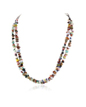 2 Strand Certified Authentic Navajo .925 Sterling Silver Natural Multicolor Stones Native American Necklace 15501-53