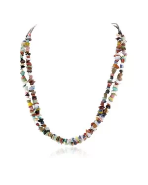 2 Strand Certified Authentic Navajo .925 Sterling Silver Natural Multicolor Stones Native American Necklace 15501-53