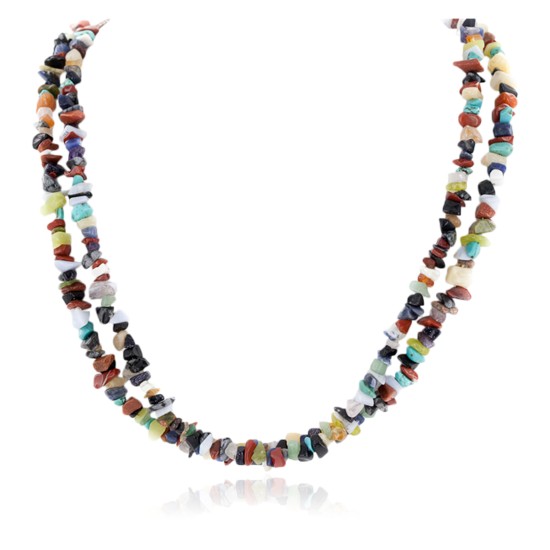 2 Strand Certified Authentic Navajo .925 Sterling Silver Natural Multicolor Stones Native American Necklace  15634-5