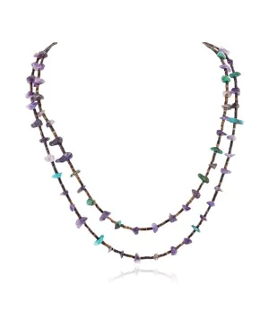 2 Strand Navajo .925 Sterling Silver Natural Turquoise Amethyst Necklace NB160108002008