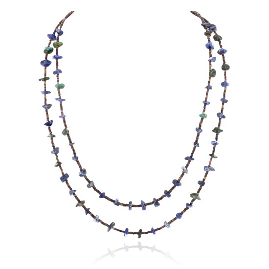 2 Strand Certified Authentic Navajo .925 Sterling Silver Natural Turquoise Lapis Native American Necklace 15585-34 2 Strand Certified Authentic Navajo .925 Sterling Silver Natural Turquoise Lapis Native American Necklace 15585-34