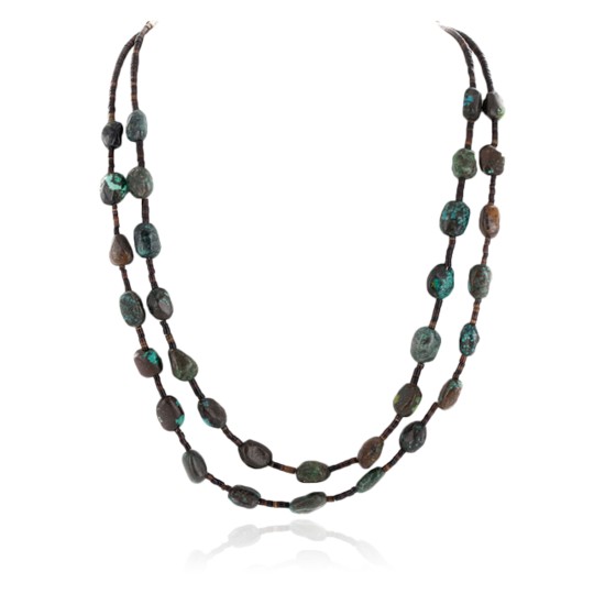 2 Strand Certified Authentic Navajo .925 Sterling Silver Natural Turquoise Native American Necklace 15585-39