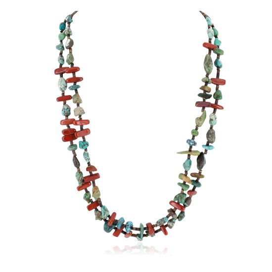 2 Strand Certified Authentic Navajo .925 Sterling Silver Natural Turquoise Red Jasper Native American Necklace 15813 2 Strand Certified Authentic Navajo .925 Sterling Silver Natural Turquoise Red Jasper Native American Necklace 15813
