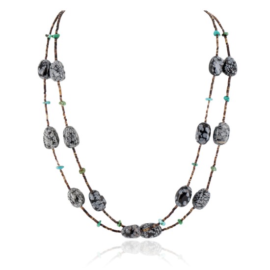 2 Strand Certified Authentic Navajo .925 Sterling Silver Natural Turquoise Snowflake Stone Native American Necklace 15304-68
