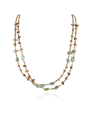2 Strand Certified Authentic Navajo .925 Sterling Silver Natural Turquoise Tigers Eye Native American Necklace 15649-17