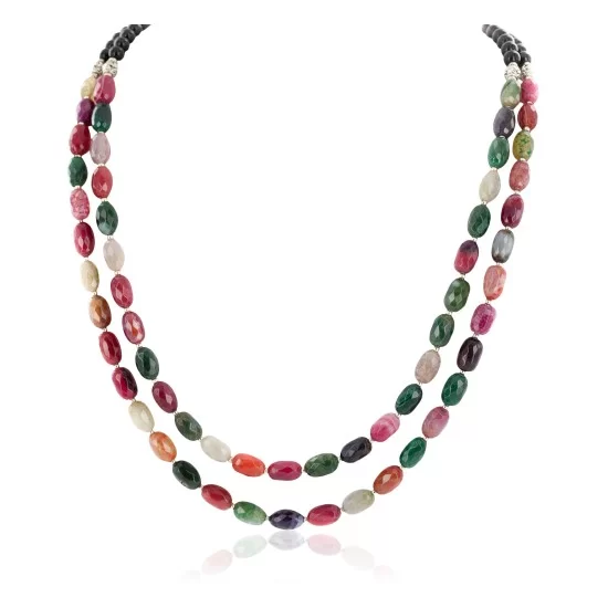 2 Strand Nickel Certified Authentic Navajo Dyed Quartz and Agate Natural Black Onyx Native American Necklace 17071