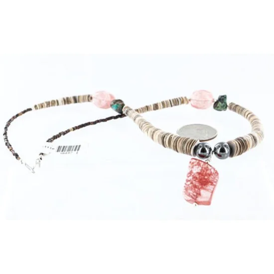 $200 Certified Authentic Navajo .925 Sterling Silver Graduated Melon Shell and Quartz Turquoise Hematite Native American Necklace 15427-1 $200 Certified Authentic Navajo .925 Sterling Silver Graduated Melon Shell and Quartz Turquoise Hematite Native American Necklace 15427-1
