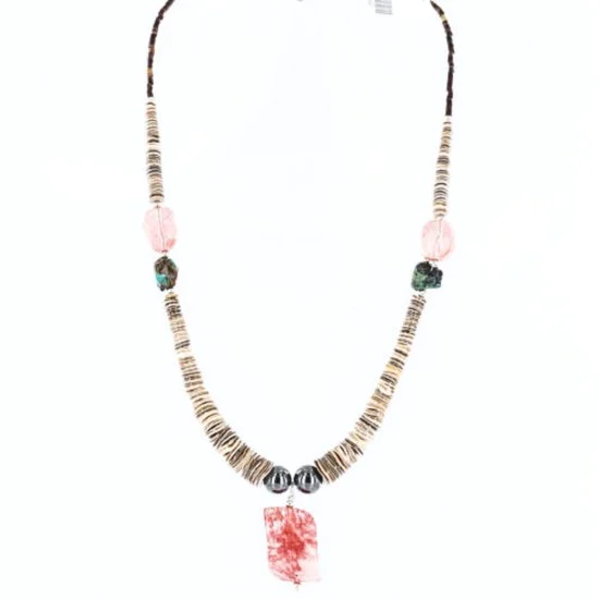 $200 Certified Authentic Navajo .925 Sterling Silver Graduated Melon Shell and Quartz Turquoise Hematite Native American Necklace 15427-1 $200 Certified Authentic Navajo .925 Sterling Silver Graduated Melon Shell and Quartz Turquoise Hematite Native American Necklace 15427-1