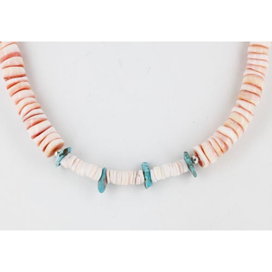 Certified Authentic Navajo .925 Sterling Silver Graduated Melon Shell and Turquoise Native American Necklace 370990907967 Certified Authentic Navajo .925 Sterling Silver Graduated Melon Shell and Turquoise Native American Necklace 370990907967