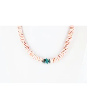 Certified Authentic Navajo .925 Sterling Silver Graduated Melon Shell and Turquoise Native American Necklace 390754098002