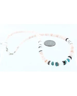 Certified Authentic Navajo .925 Sterling Silver Graduated Melon Shell and Turquoise Native American Necklace 390762415129 Certified Authentic Navajo .925 Sterling Silver Graduated Melon Shell and Turquoise Native American Necklace 390762415129