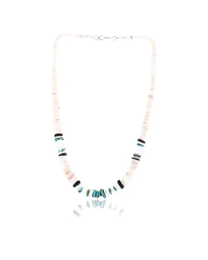 Certified Authentic Navajo .925 Sterling Silver Graduated Melon Shell and Turquoise Heishi Native American Necklace 371001641608
