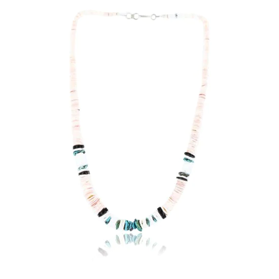Certified Authentic Navajo .925 Sterling Silver Graduated Melon Shell and Turquoise Heishi Native American Necklace 371001641608 Certified Authentic Navajo .925 Sterling Silver Graduated Melon Shell and Turquoise Heishi Native American Necklace 371001641608