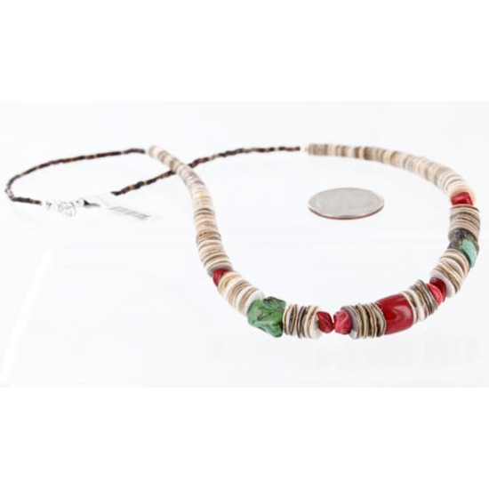 Certified Authentic Navajo .925 Sterling Silver Graduated Melon Shell and Coral Turquoise Native American Necklace 390755317753
