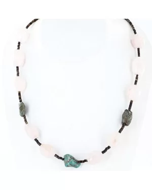 Certified Authentic Navajo .925 Sterling Silver Natural Turquoise and Quartz Native American Necklace 790104-121