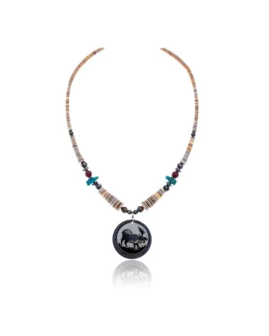 Elk .925 Sterling Silver Certified Authentic Navajo Native American Natural Turquoise Red Jasper Graduated Melon Shell Necklace 11051