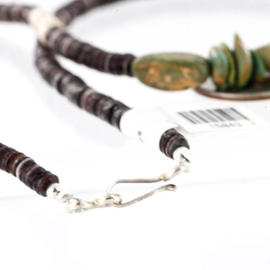 $230 Handmade Certified Authentic Navajo .925 Sterling Silver Graduated Heishi Turquoise Native American Necklace 371001071006 $230 Handmade Certified Authentic Navajo .925 Sterling Silver Graduated Heishi Turquoise Native American Necklace 371001071006