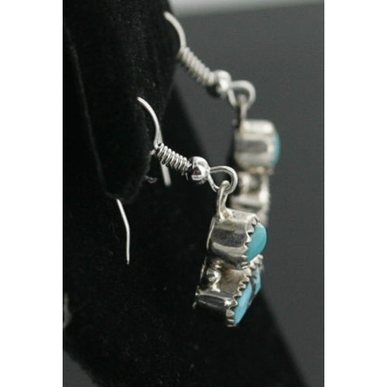 $240 Certified Authentic Navajo .925 Sterling Silver Natural Turquoise Hoop Native American Earrings 370965629211 All Products 370965629211 370965629211 (by LomaSiiva)