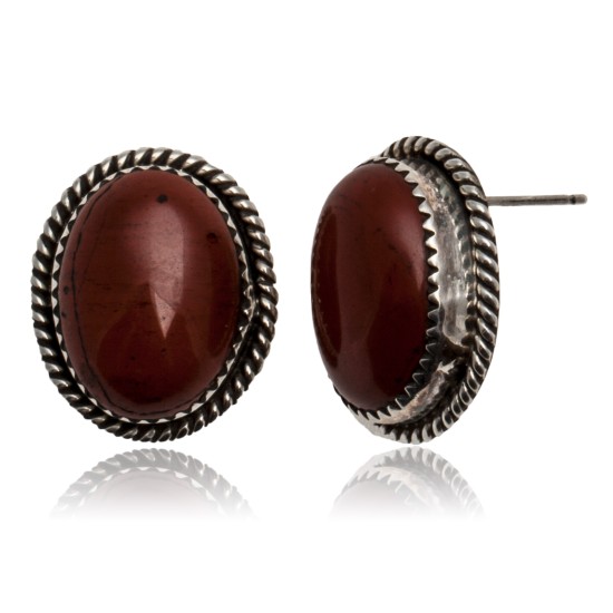 Certified Authentic Handmade Navajo .925 Sterling Silver Natural Red Jasper Stud Native American Earrings 24391-5